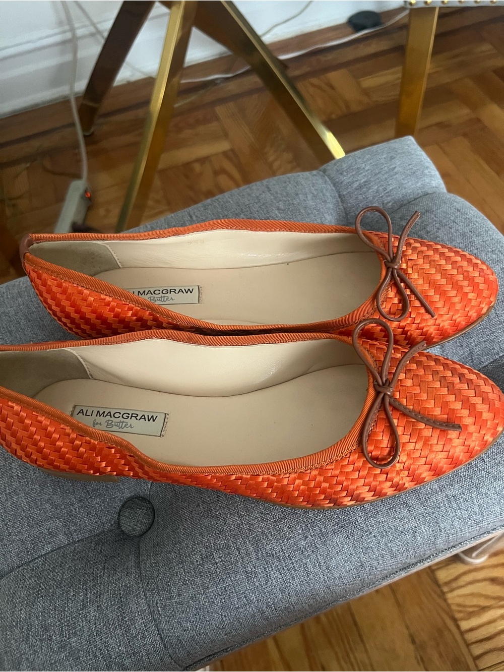 Orange Woven Ballet Flats with Bow - Picture 3 of 5
